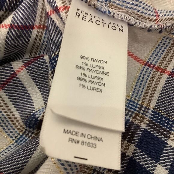 KENNETH COLE REACTION PLAID COLD SHOULDER TUNIC TOP Sz S ( fits like a M) - Picture 7 of 10